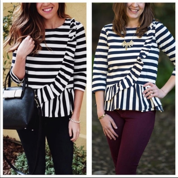 NWT. J Crew striped ruffle top Sz XXS. - Picture 3 of 8
